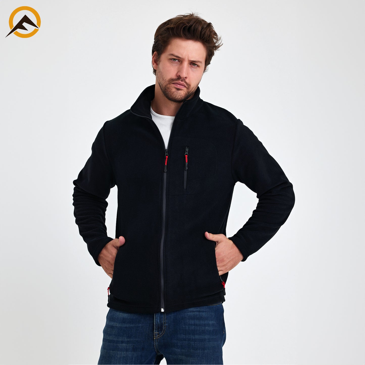 Erkek Outdoor Fermuarlı Polar Ceket - Siyah