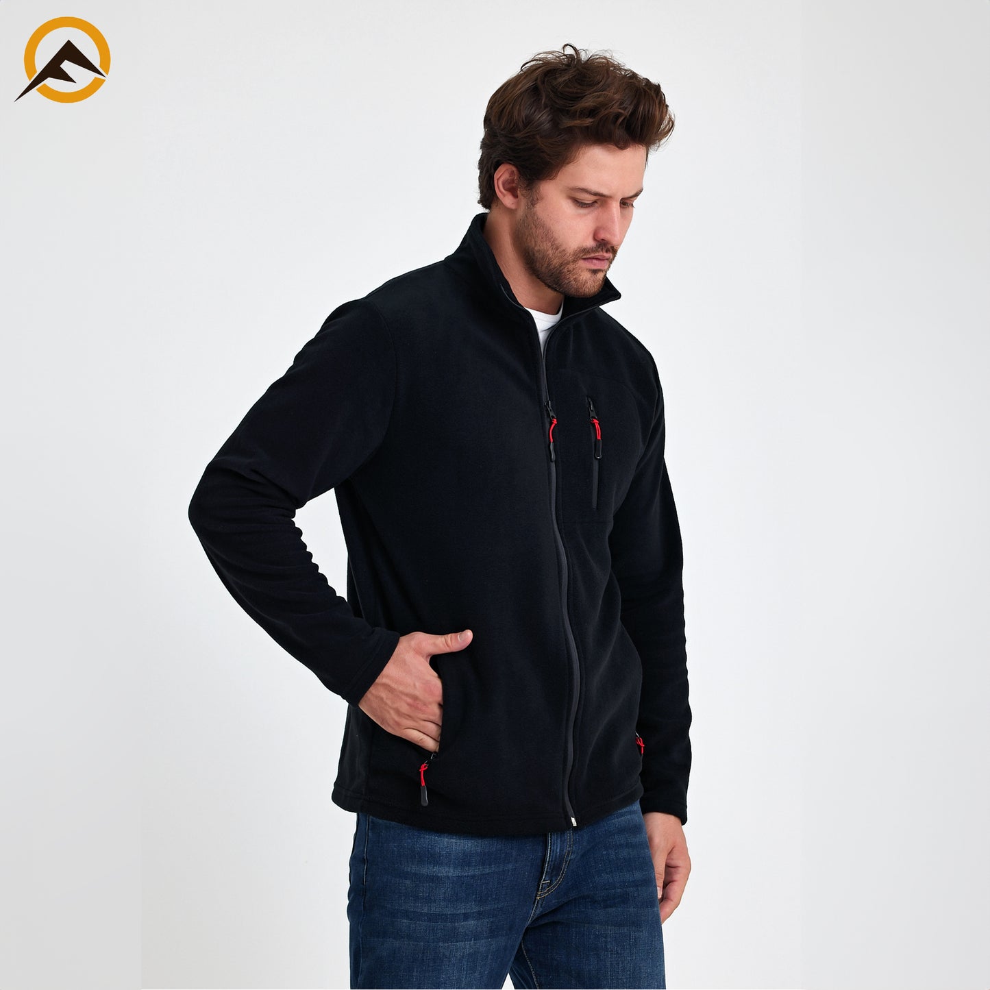 Erkek Outdoor Fermuarlı Polar Ceket - Siyah