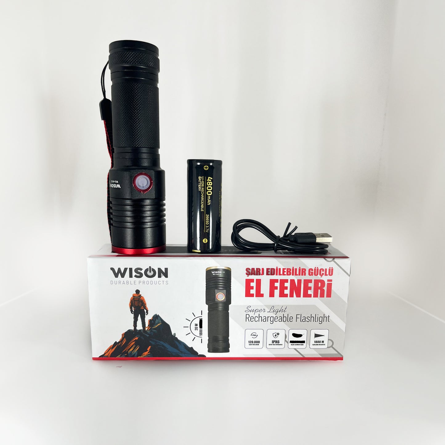 WS-4412 LED 1800 Lümen Şarjlı El Feneri